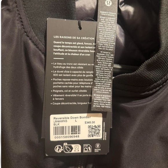 NWT Men's Lululemon Black Quilted Reversible Down Puffer Jacket Size Large - Picture 7 of 8